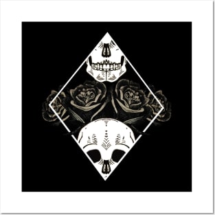 Retro Skeleton and Rose Design Posters and Art